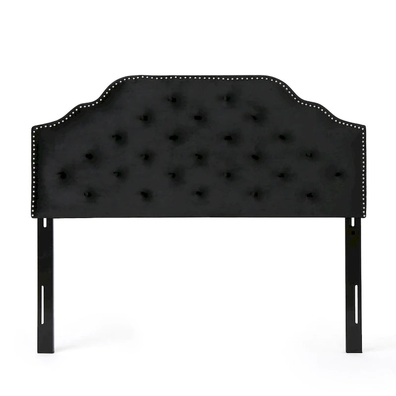 Glam Velvet Full/Queen Headboard with Button Tufting and Nailhead Accents