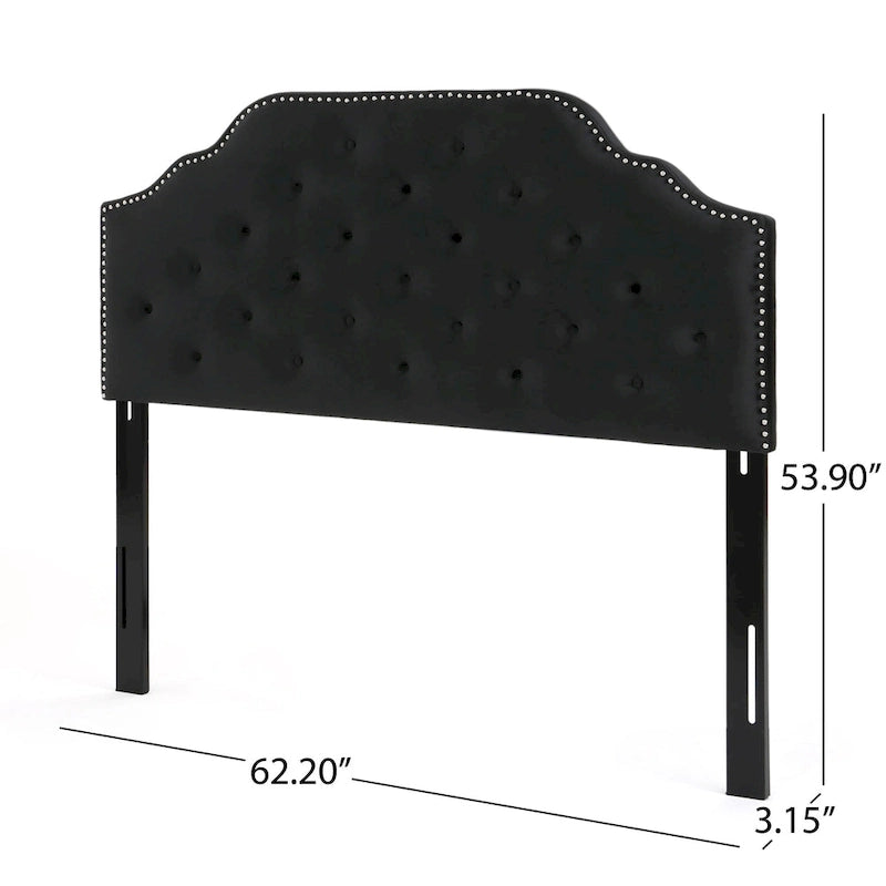 Glam Velvet Full/Queen Headboard with Button Tufting and Nailhead Accents