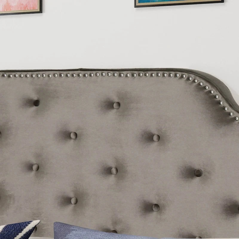 Glam Velvet Full/Queen Headboard with Button Tufting and Nailhead Accents