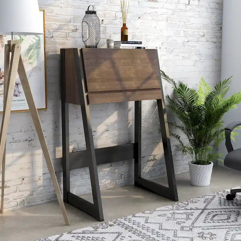 26-Inch Compact Writing Desk with Storage Cabinet and Drop-Down Panel