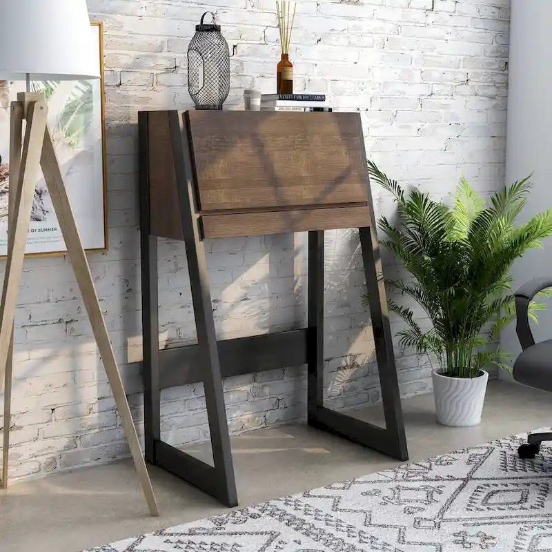 26-Inch Compact Writing Desk with Storage Cabinet and Drop-Down Panel