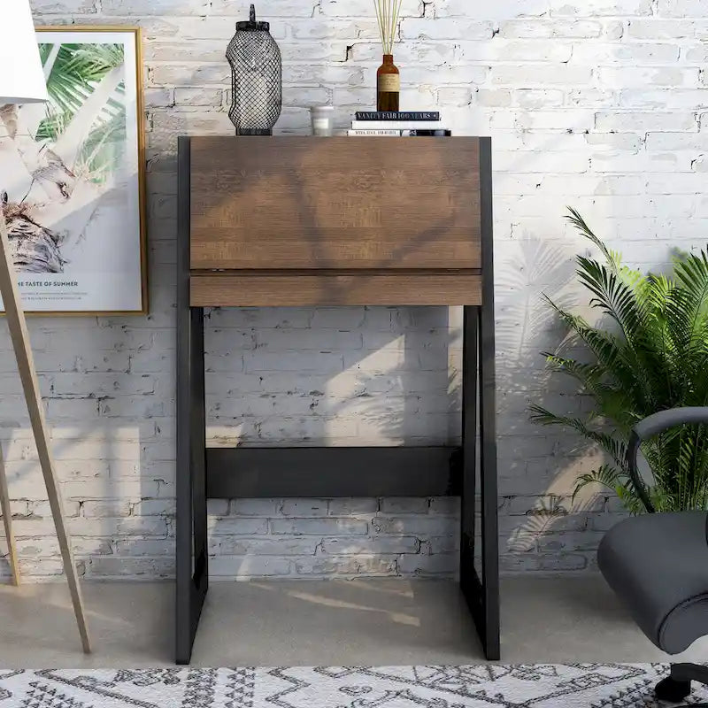 26-Inch Compact Writing Desk with Storage Cabinet and Drop-Down Panel