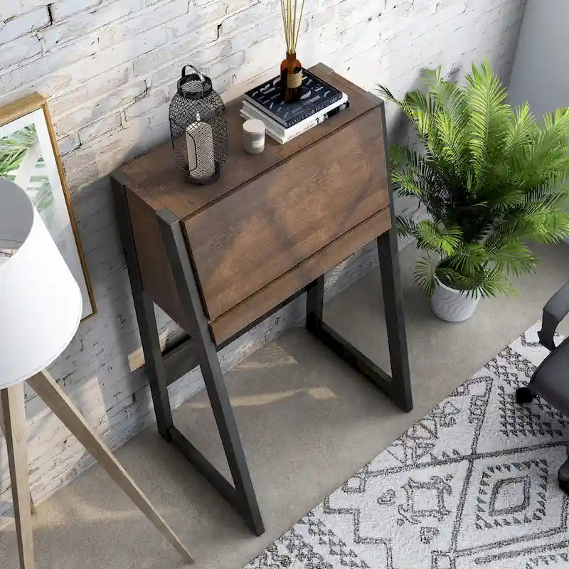 26-Inch Compact Writing Desk with Storage Cabinet and Drop-Down Panel