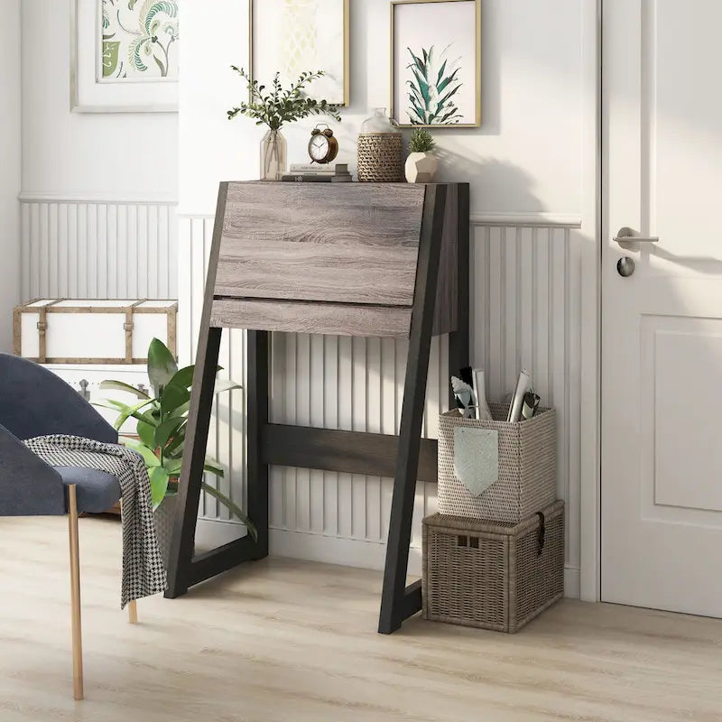 26-Inch Compact Writing Desk with Storage Cabinet and Drop-Down Panel
