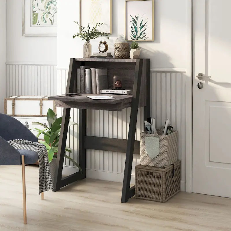 26-Inch Compact Writing Desk with Storage Cabinet and Drop-Down Panel