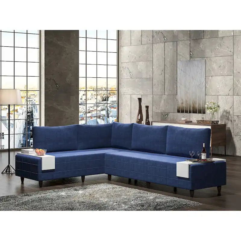 L-Shaped Metal Frame Sectional Sofa with Foam Seat