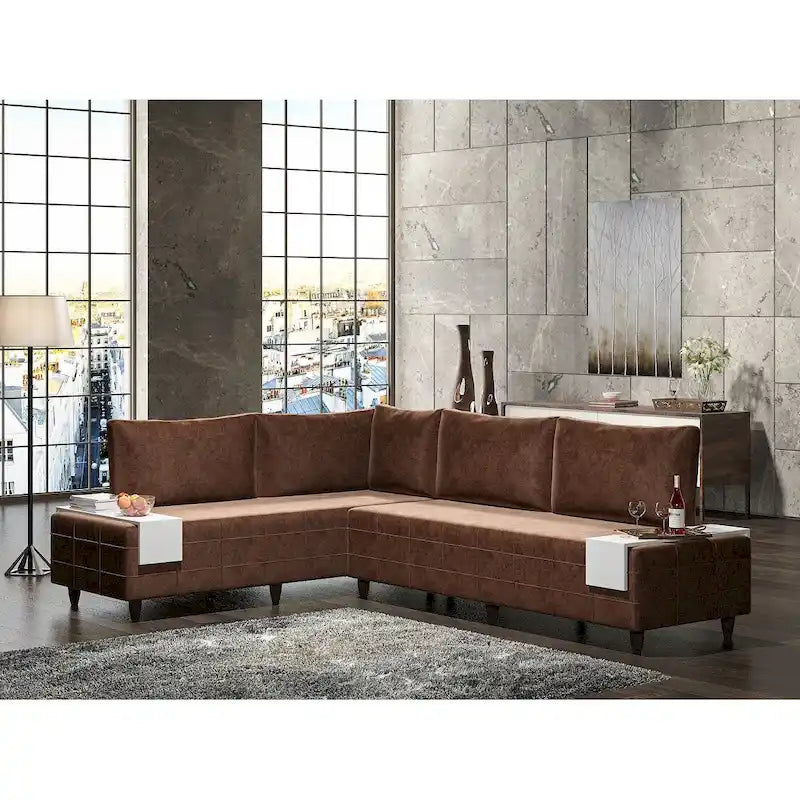 L-Shaped Metal Frame Sectional Sofa with Foam Seat