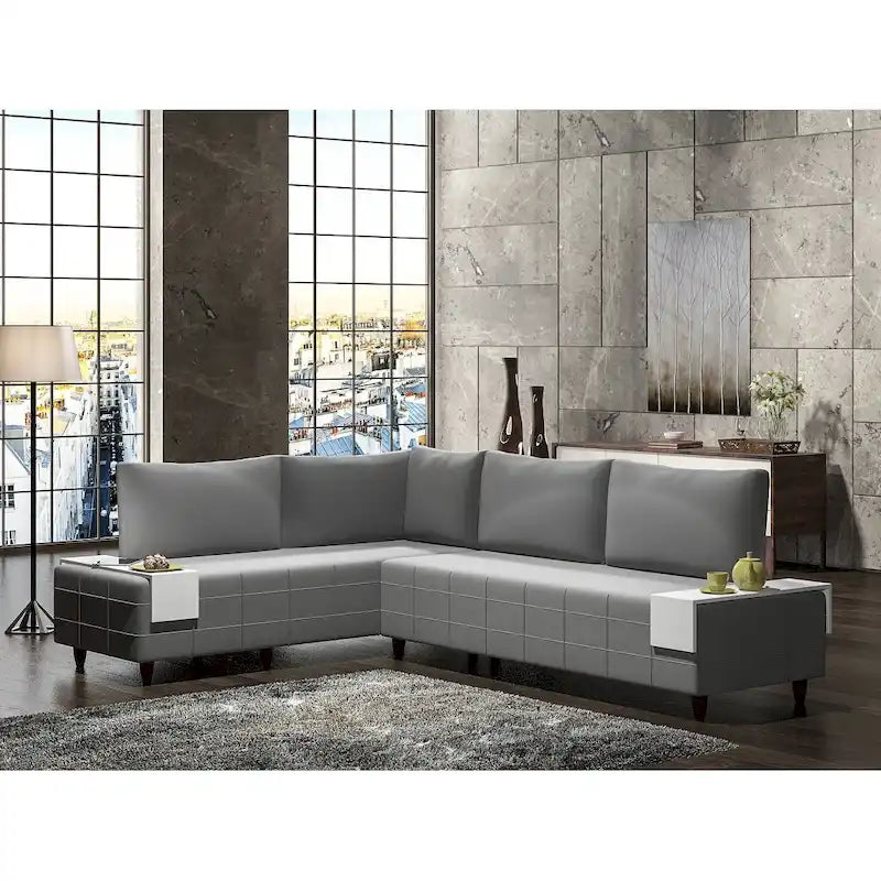 L-Shaped Metal Frame Sectional Sofa with Foam Seat