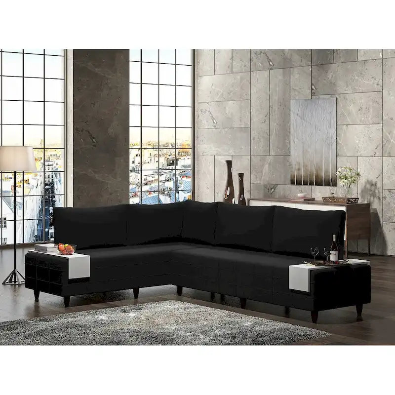 L-Shaped Metal Frame Sectional Sofa with Foam Seat
