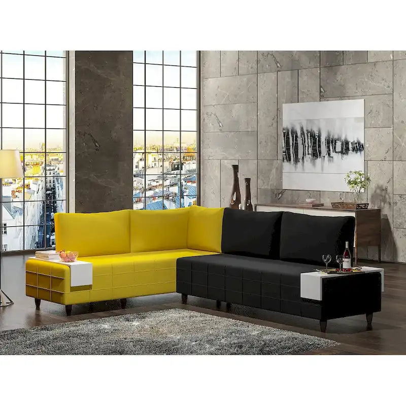 L-Shaped Metal Frame Sectional Sofa with Foam Seat