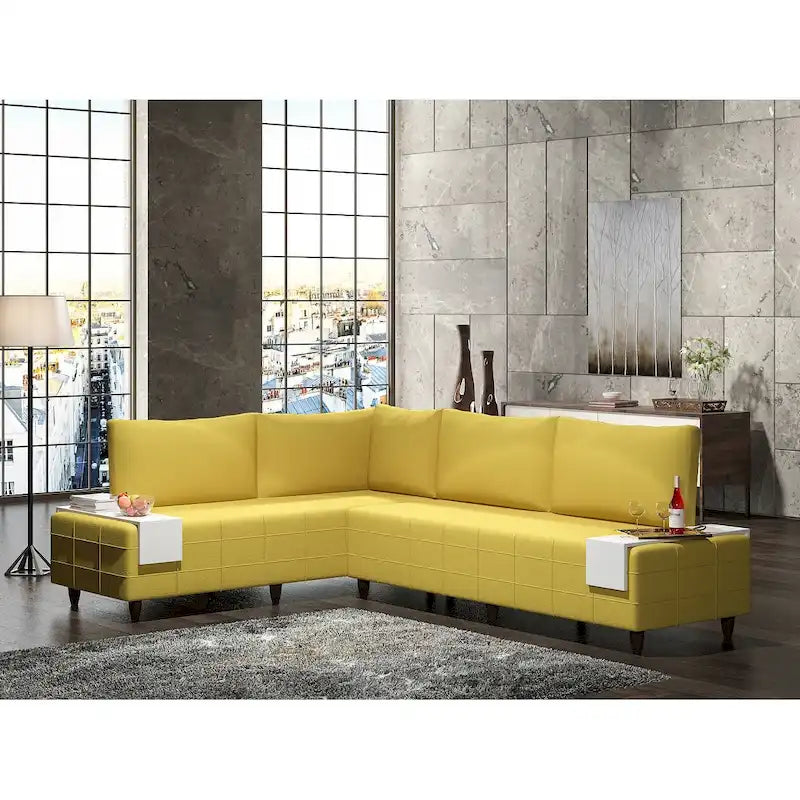 L-Shaped Metal Frame Sectional Sofa with Foam Seat