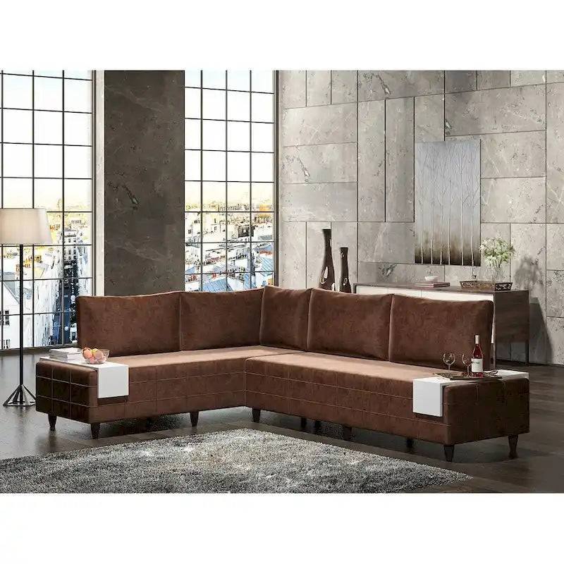 L-Shaped Metal Frame Sectional Sofa with Foam Seat