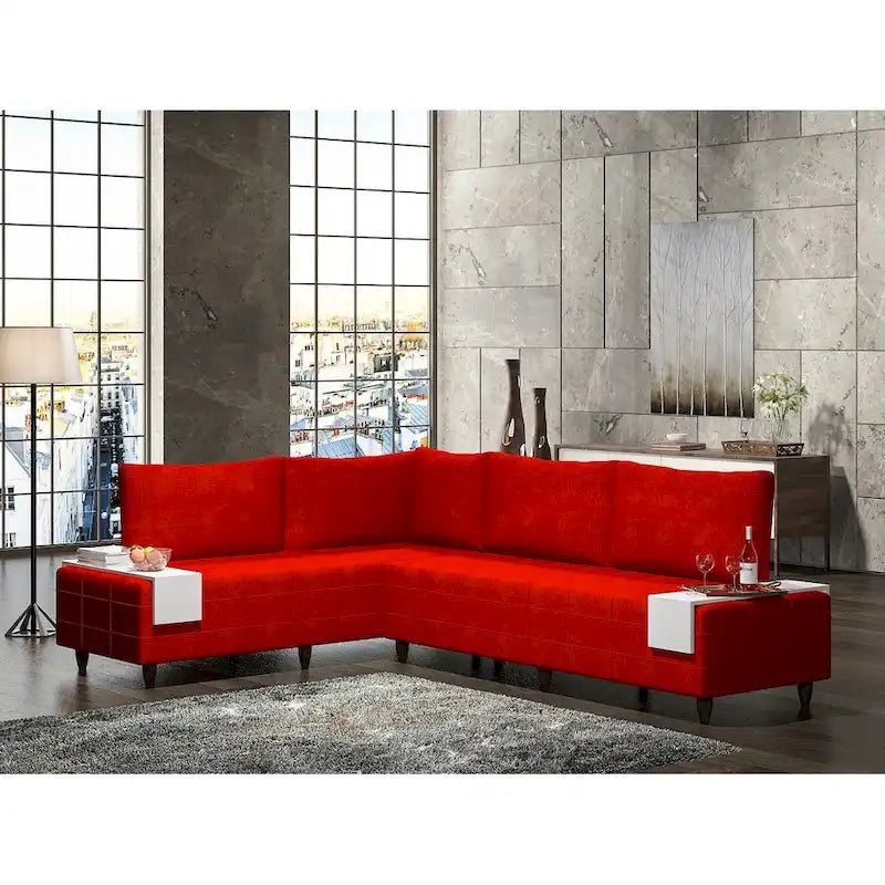 L-Shaped Metal Frame Sectional Sofa with Foam Seat