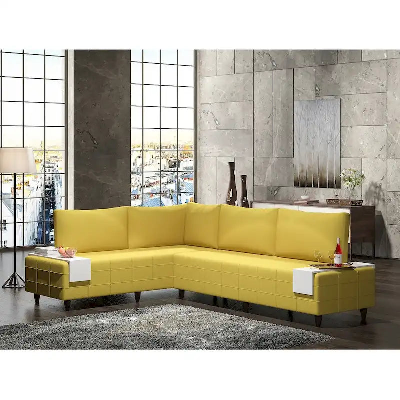 L-Shaped Metal Frame Sectional Sofa with Foam Seat