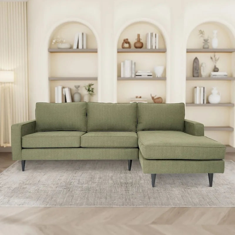 L-Shaped Sectional Sofa with Polyester Fabric and Solid Wood Frame