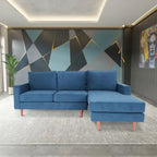 L-Shaped Sectional Sofa with Polyester Fabric and Solid Wood Frame