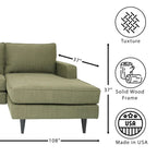L-Shaped Sectional Sofa with Polyester Fabric and Solid Wood Frame