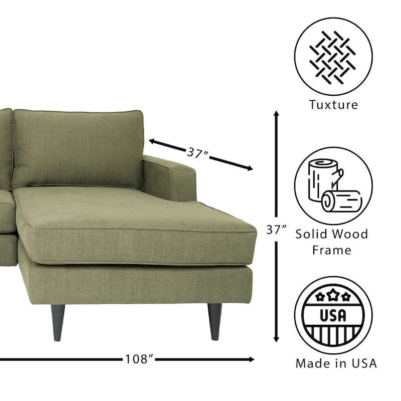 L-Shaped Sectional Sofa with Polyester Fabric and Solid Wood Frame
