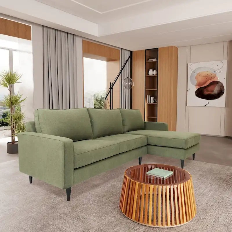 L-Shaped Sectional Sofa with Polyester Fabric and Solid Wood Frame