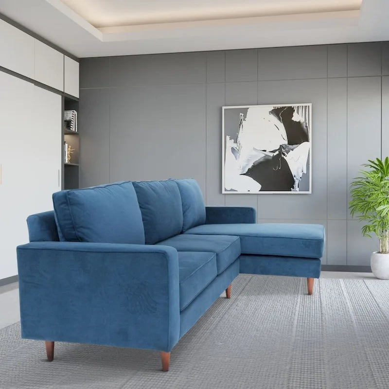 L-Shaped Sectional Sofa with Polyester Fabric and Solid Wood Frame