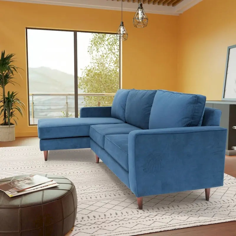 L-Shaped Sectional Sofa with Polyester Fabric and Solid Wood Frame