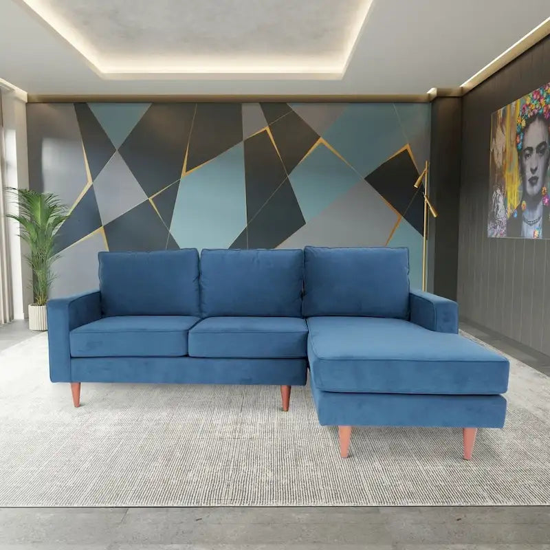 L-Shaped Sectional Sofa with Polyester Fabric and Solid Wood Frame