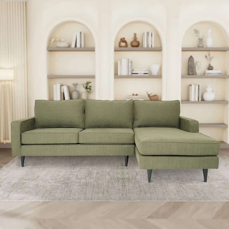 L-Shaped Sectional Sofa with Polyester Fabric and Solid Wood Frame