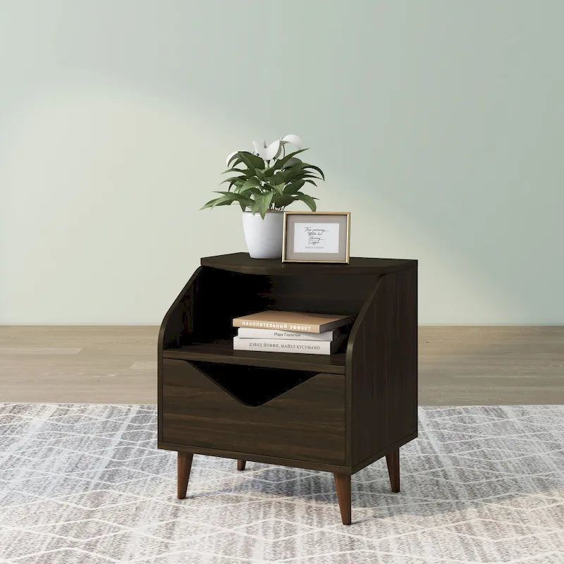 Mid-Century Modern End Table with 1 Drawer and 1 Shelf, 20-Inch