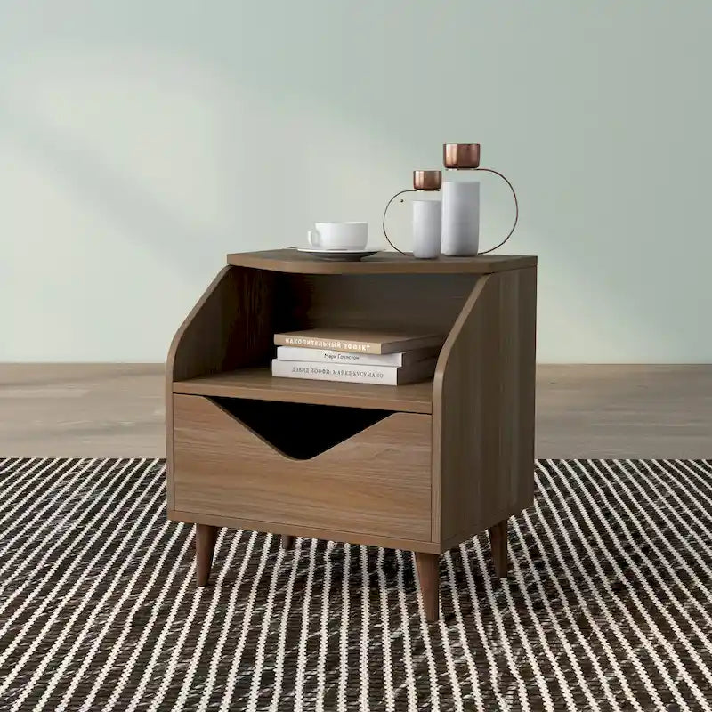 Mid-Century Modern End Table with 1 Drawer and 1 Shelf, 20-Inch