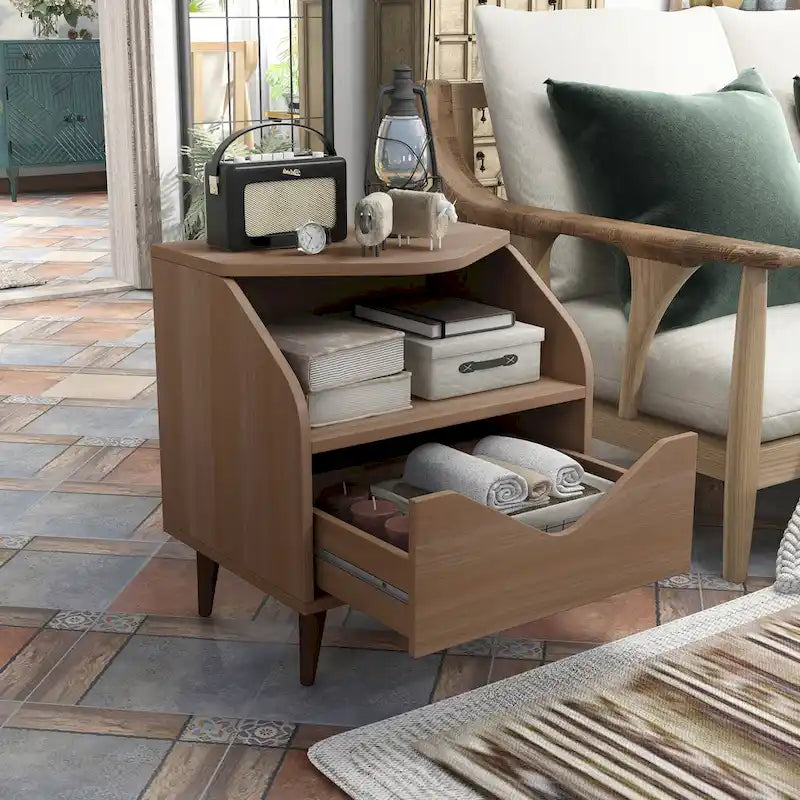 Mid-Century Modern End Table with 1 Drawer and 1 Shelf, 20-Inch