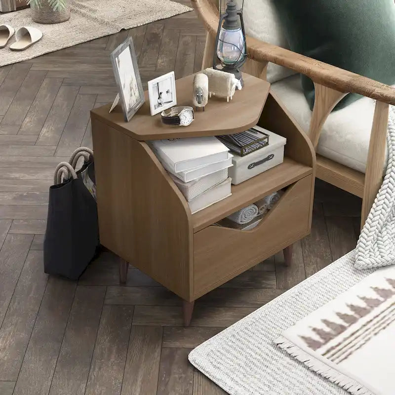 Mid-Century Modern End Table with 1 Drawer and 1 Shelf, 20-Inch