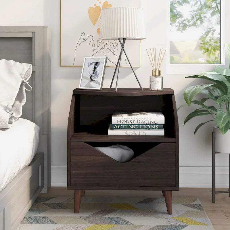 Mid-Century Modern End Table with 1 Drawer and 1 Shelf, 20-Inch