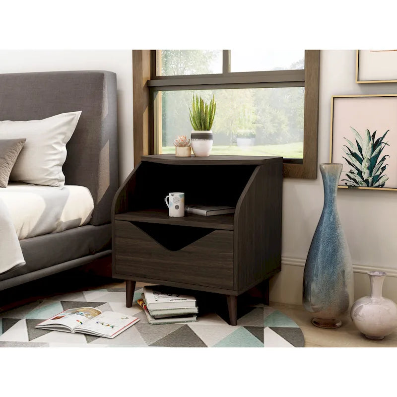 Mid-Century Modern End Table with 1 Drawer and 1 Shelf, 20-Inch