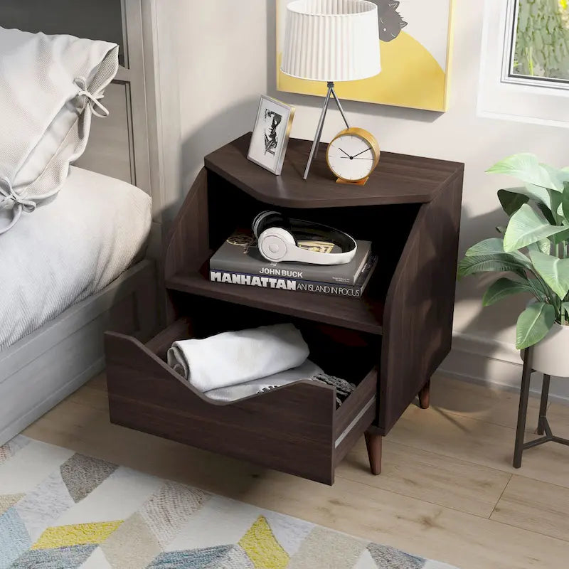 Mid-Century Modern End Table with 1 Drawer and 1 Shelf, 20-Inch
