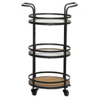 Metal Rolling 1 Rattan and 2 Glass Shelves Bar Cart with Handles - Brown -  - 16Wx21Lx35H