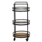 Metal Rolling 1 Rattan and 2 Glass Shelves Bar Cart with Handles - Brown -  - 16Wx21Lx35H
