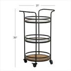 Metal Rolling 1 Rattan and 2 Glass Shelves Bar Cart with Handles - Brown -  - 16Wx21Lx35H
