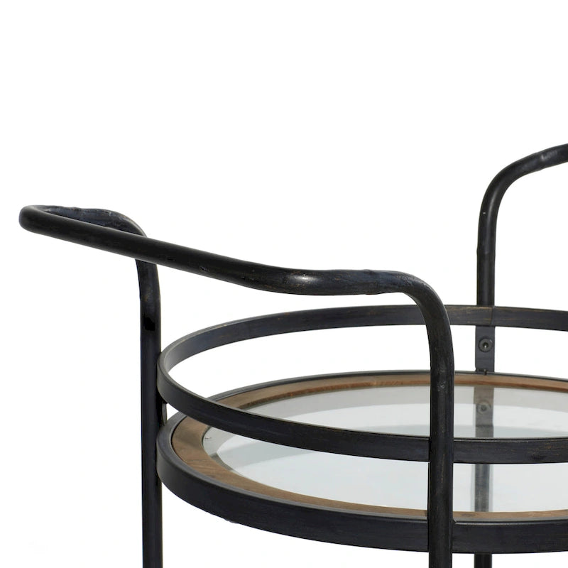 Metal Rolling 1 Rattan and 2 Glass Shelves Bar Cart with Handles - Brown -  - 16Wx21Lx35H