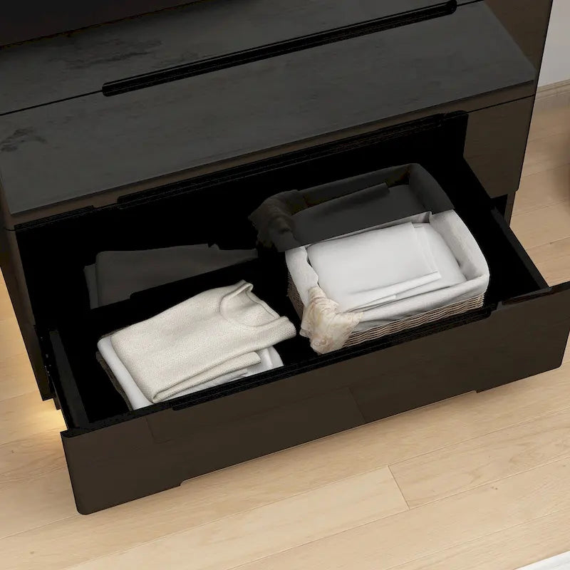 5-Drawer Chest Bedroom Dresser in White High Gloss with LED Light