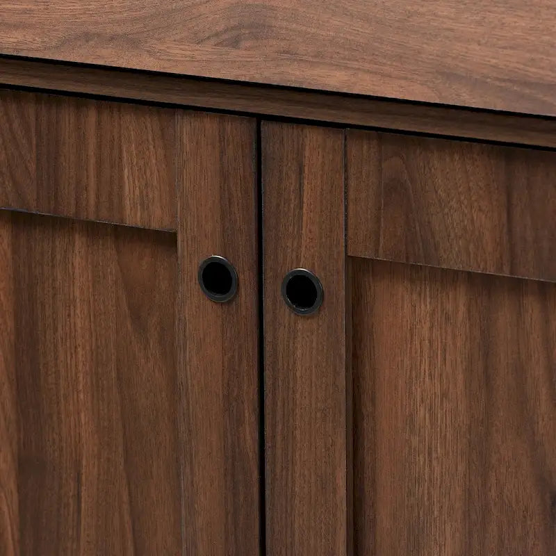 Mid-Century Walnut Brown 2-Door Shoe Storage Cabinet