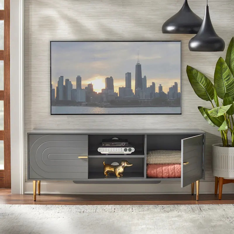 Mid-Century TV Console with Storage Cabinets