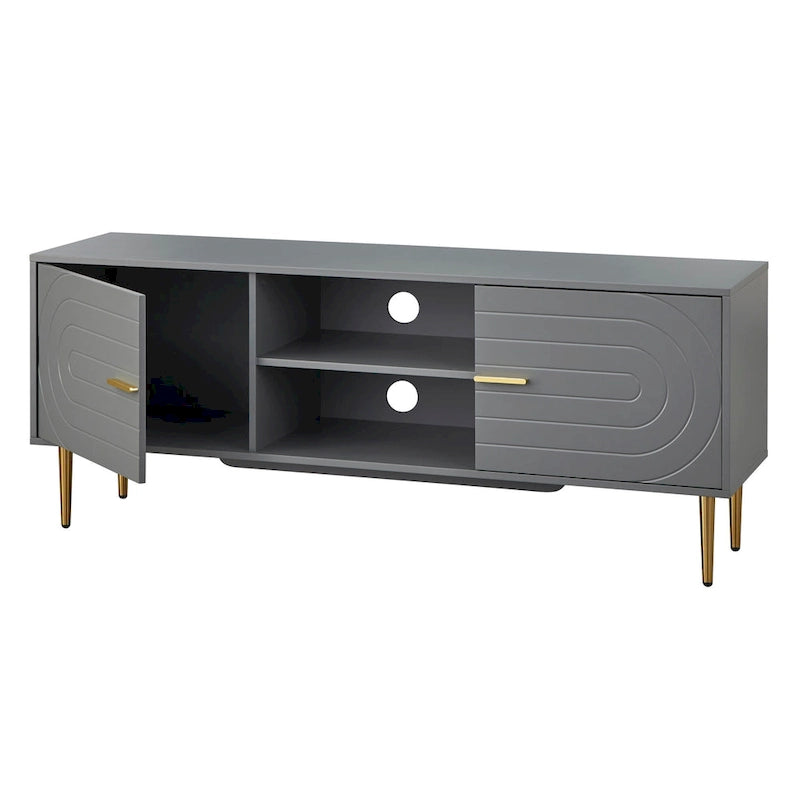 Mid-Century TV Console with Storage Cabinets