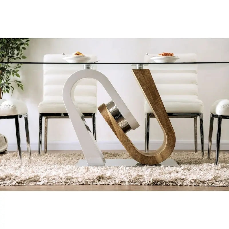 Contemporary White 64-Inch Glass Top Dining Table