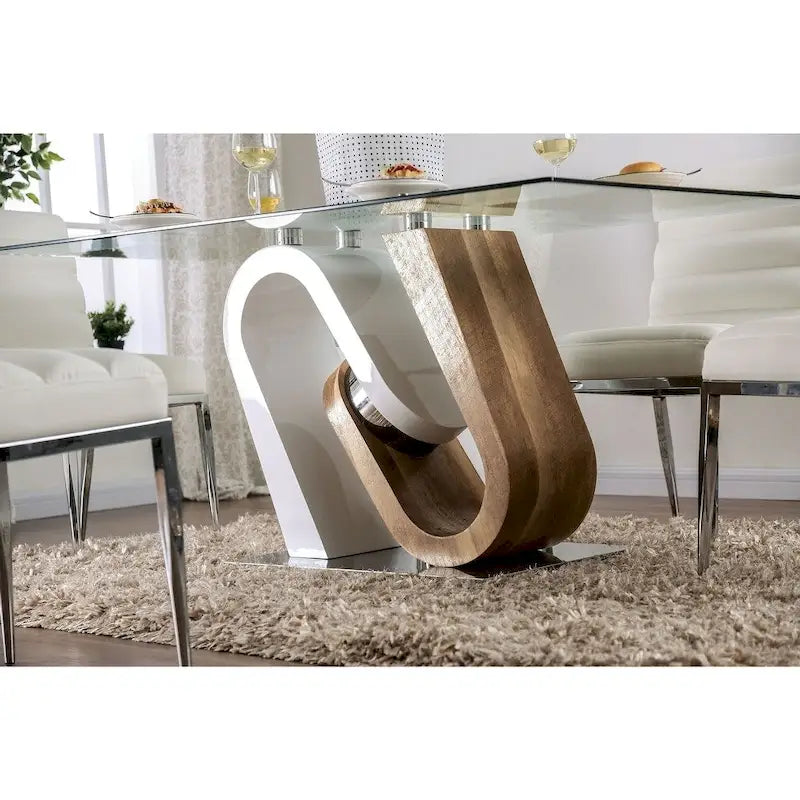 Contemporary White 64-Inch Glass Top Dining Table