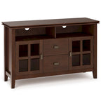 48-Inch Solid Wood TV Stand with Storage Cabinets in Russet Brown