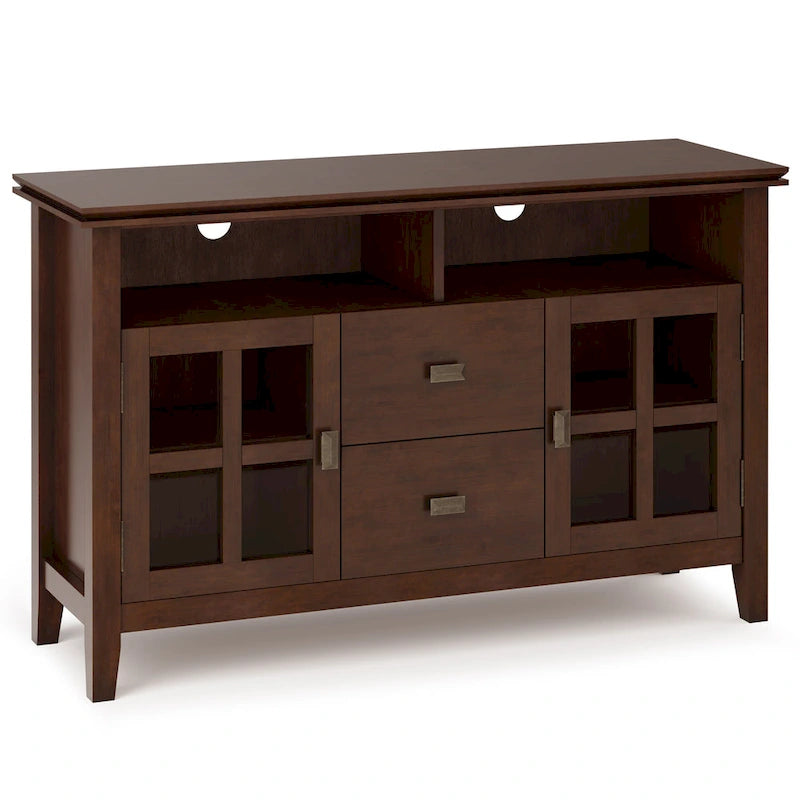 48-Inch Solid Wood TV Stand with Storage Cabinets in Russet Brown