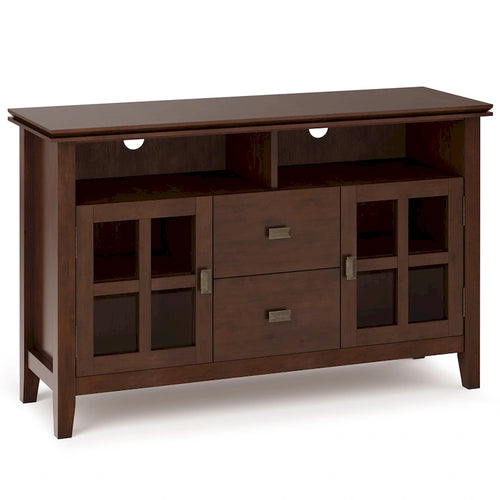 48-Inch Solid Wood TV Stand with Storage Cabinets in Russet Brown