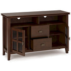 48-Inch Solid Wood TV Stand with Storage Cabinets in Russet Brown