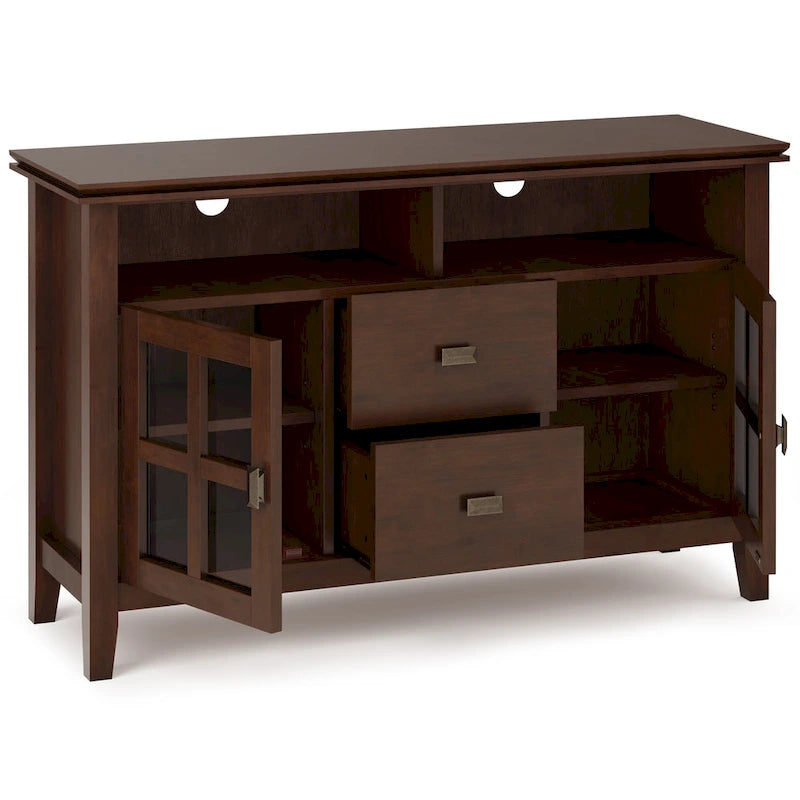 48-Inch Solid Wood TV Stand with Storage Cabinets in Russet Brown