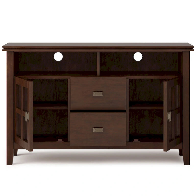 48-Inch Solid Wood TV Stand with Storage Cabinets in Russet Brown